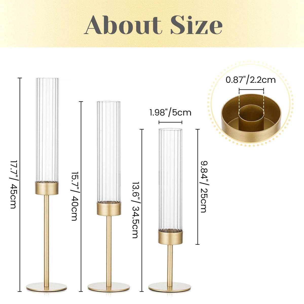 Hewory Gold hurricane candle holders perfect as dining table centerpiece for parties and holidays