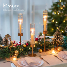 Hewory Gold hurricane candle holders three heights display elegant vertical variety for centerpiece design