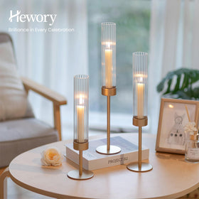 Hewory Gold hurricane candle holders windproof design protects flames for indoor and outdoor use