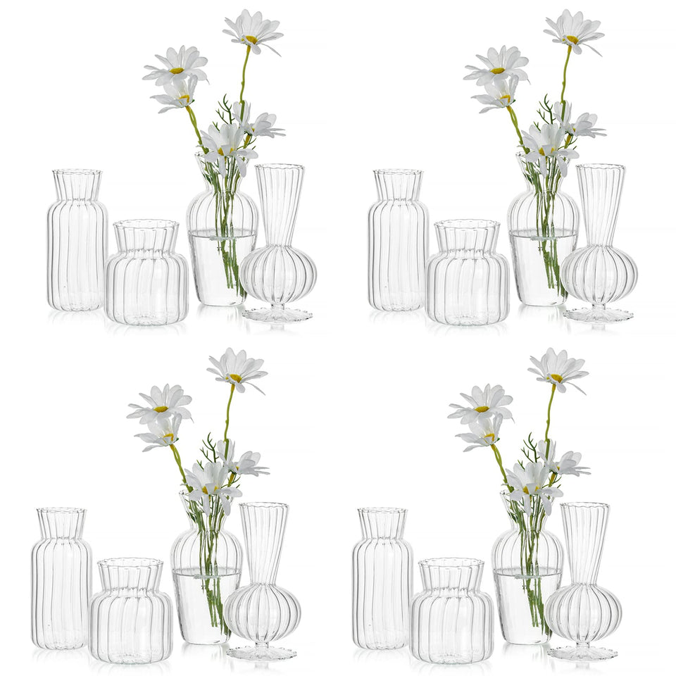 Hewory mini glass vase centerpiece, clear bud vase perfect for elegant table settings with real flowers.