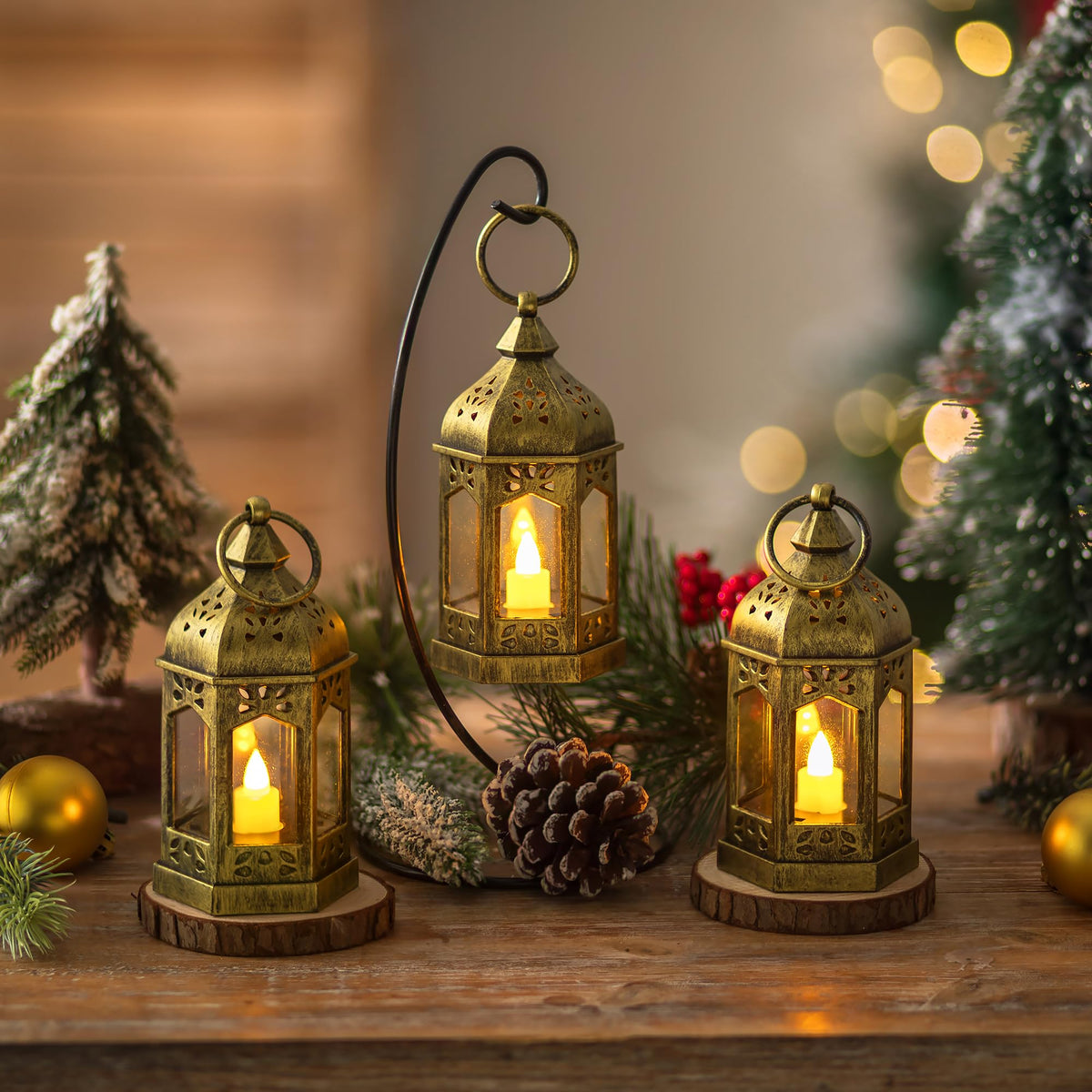 Hewory gold Moroccan lanterns for romantic mood lighting.