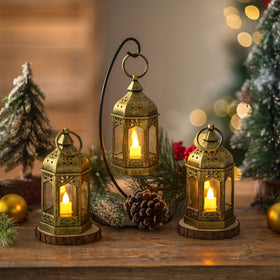 Hewory gold Moroccan lanterns for romantic mood lighting.