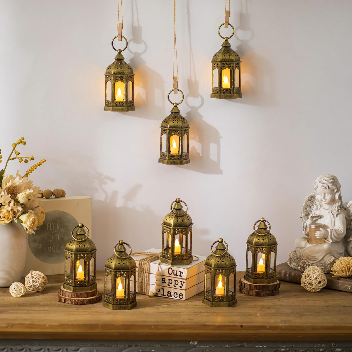 Hewory compact lanterns feature easy battery operation and long-lasting light.