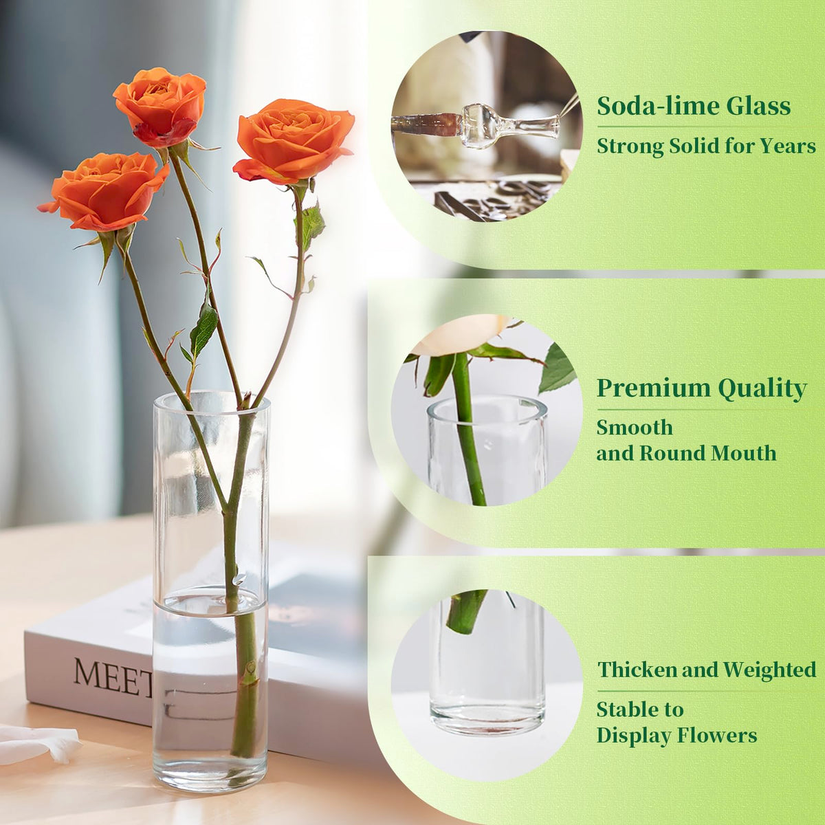 Hewory multi-use vase for fresh flowers, dried arrangements, or propagation.