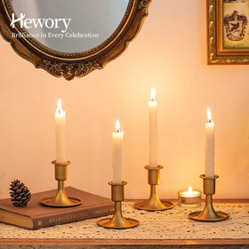 Hewory short skinny brass candlesticks fitting tight spaces for focal display