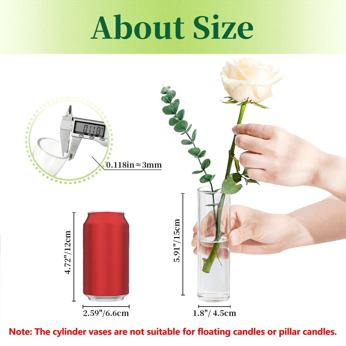 Hewory skinny tall vase with clear glass for modern home decor.
