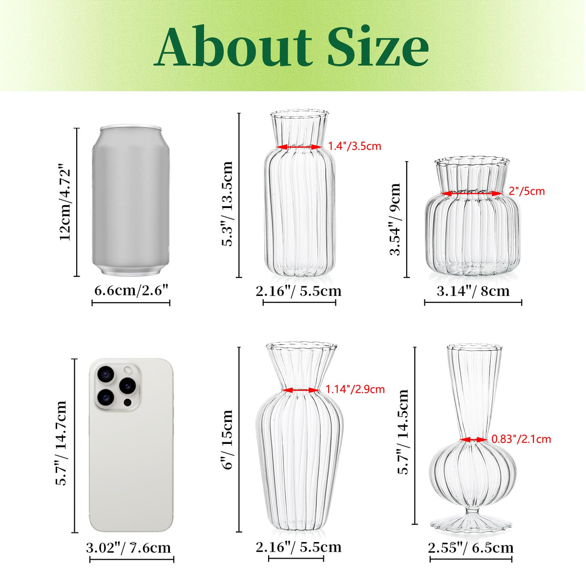 Hewory small bud vase set for weddings, simple table decor that holds real or artificial stems.