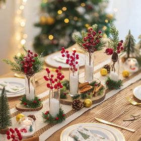 Hewory wedding centerpiece ideas using clear glass bud vases.