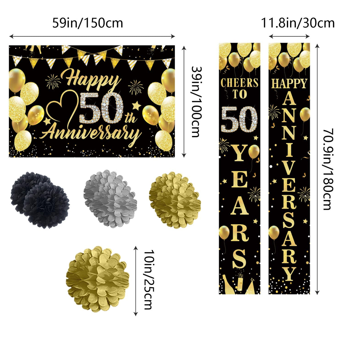 HEWUAUL Black and Gold door banner creates a grand entrance for the party