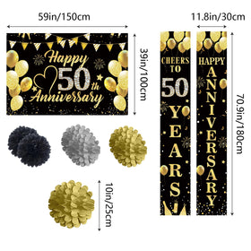 HEWUAUL Black and Gold door banner creates a grand entrance for the party