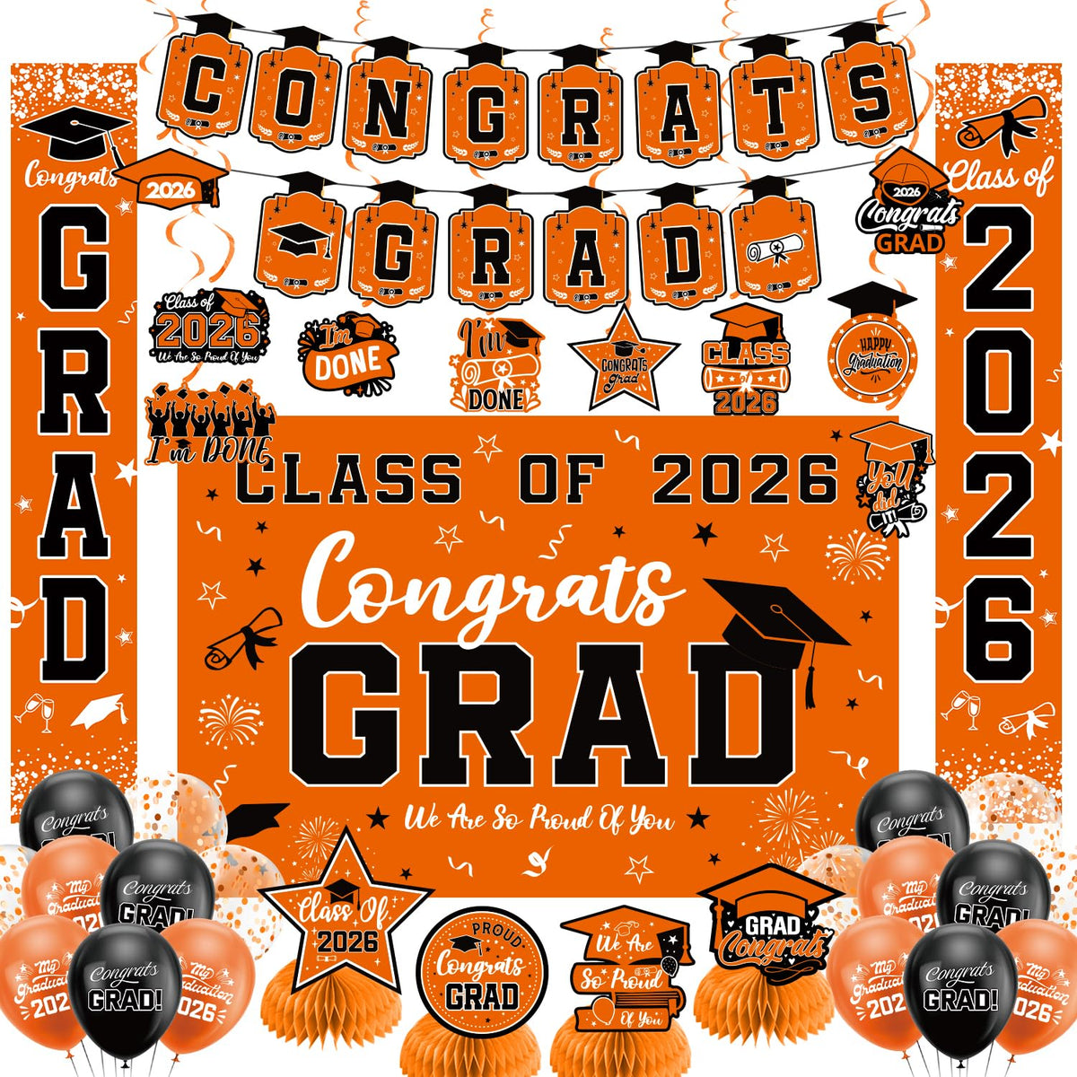 HEWUAUL Congrats Grad banner enhances the graduation party setup with bold styling