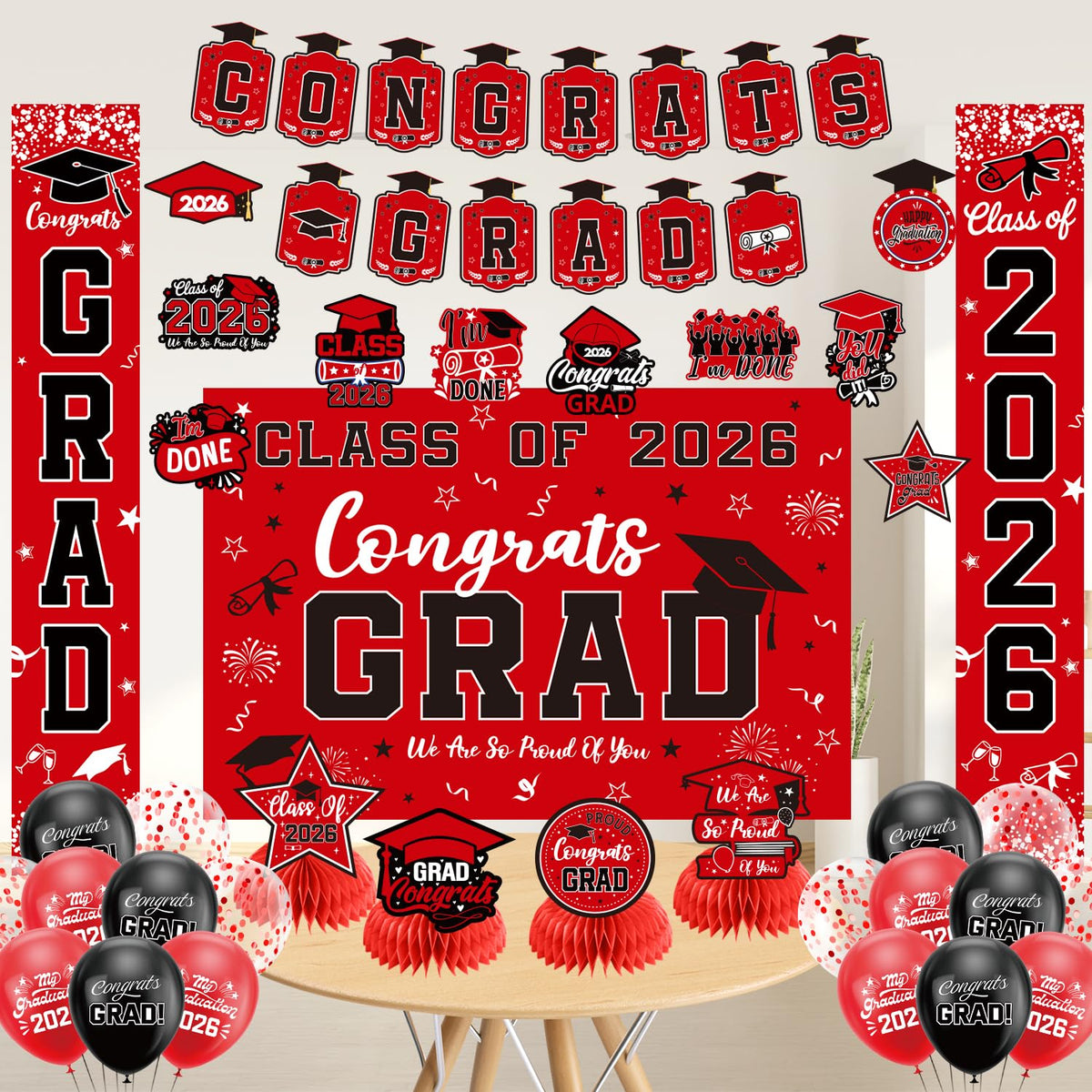 HEWUAUL red balloons brighten indoor or outdoor grad celebrations