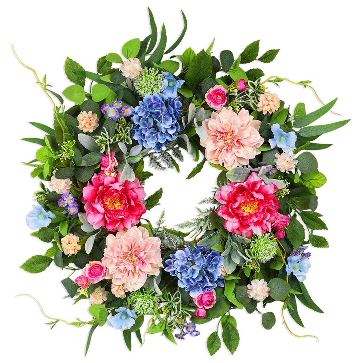 Hey Beky 24-Inch Spring Wreath on front door adds year-round curb appeal with daisies.