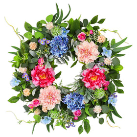 Hey Beky 24-Inch Spring Wreath on front door adds year-round curb appeal with daisies.