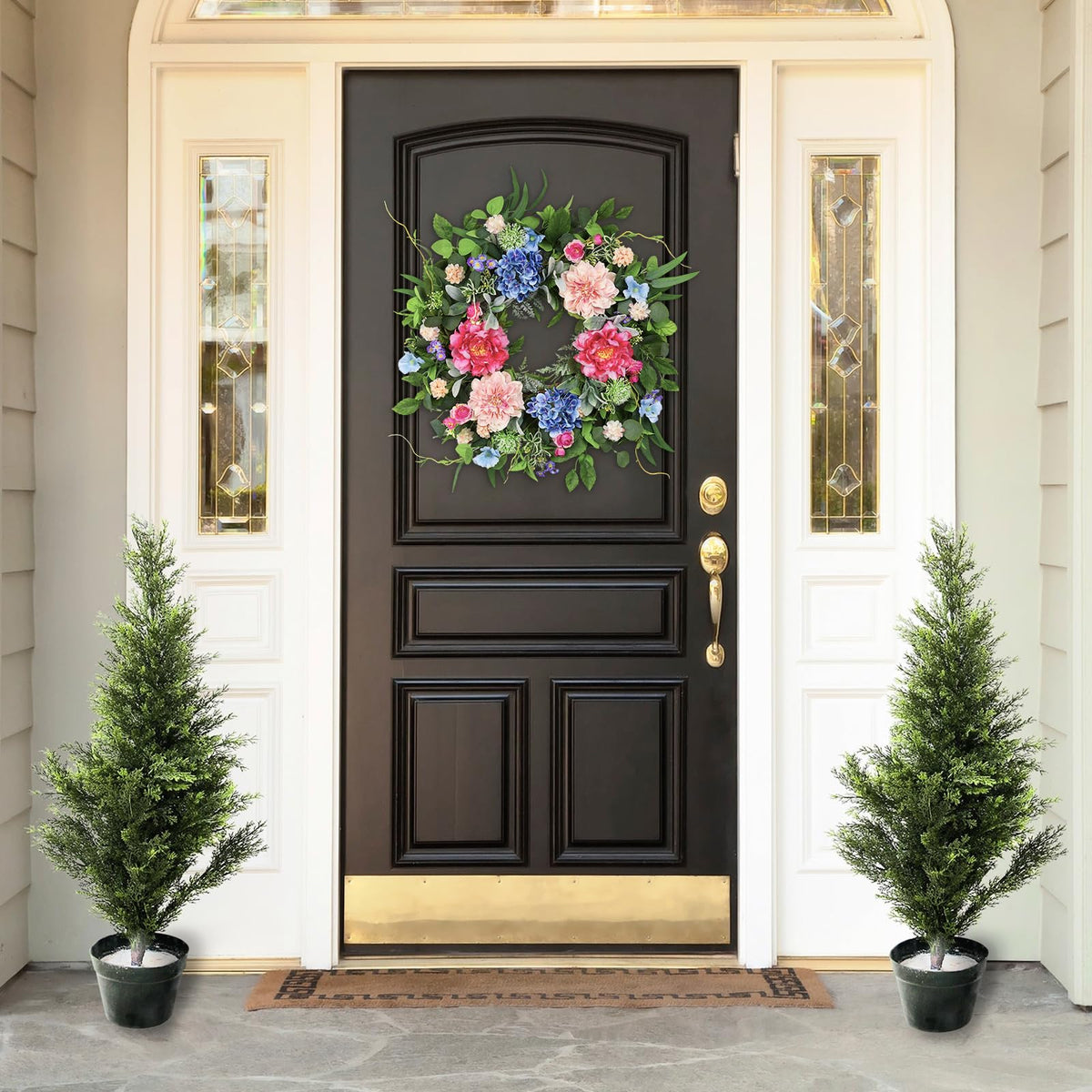 Hey Beky artificial wreath with hydrangea and peony offers enduring beauty for indoor or covered outdoor spaces.