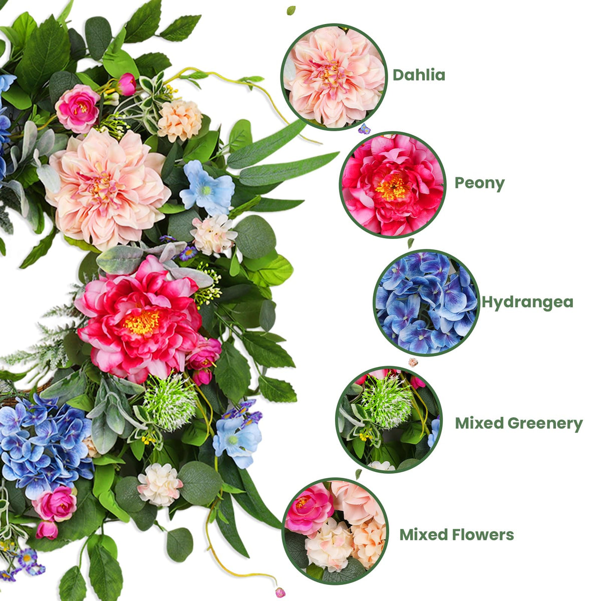 Hey Beky daisy-peony-hydrangea wreath brightens entryways with soft, romantic colors.