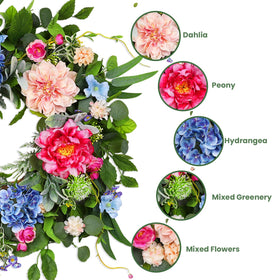 Hey Beky daisy-peony-hydrangea wreath brightens entryways with soft, romantic colors.