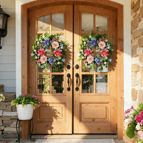 Hey Beky handmade spring-summer wreath adds artisanal charm to interior or covered outdoor spots.