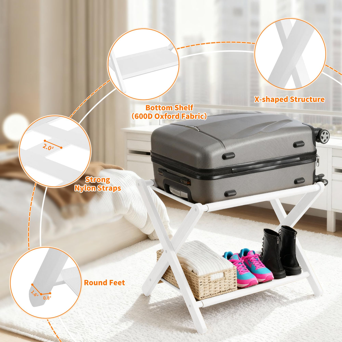 Heybly folding design allows compact storage when not in use