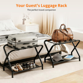 Heybly luggage rack storage shelf offers extra space for bags and shoes.