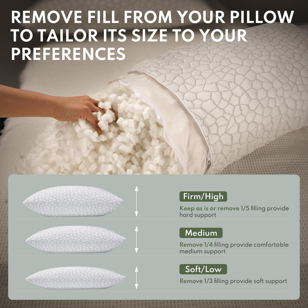 HEYCUZI gel-infused memory foam with ventilation provides cooling through the night.
