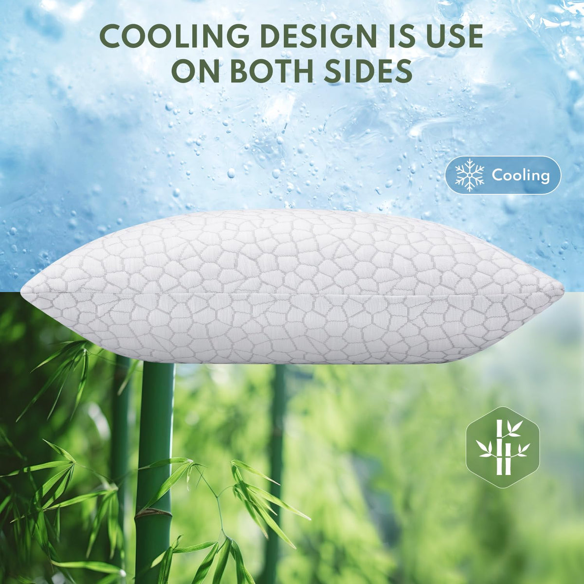 HEYCUZI cooling pillow shows ventilated cover for cooler night's sleep