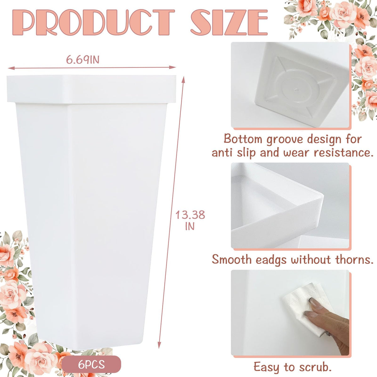 HFYZZ square white vase bucket close-up highlighting durable plastic and clean lines.