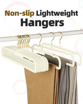 HGYZE non-slip felt hanger for dresses and pants keeps fabrics in place.