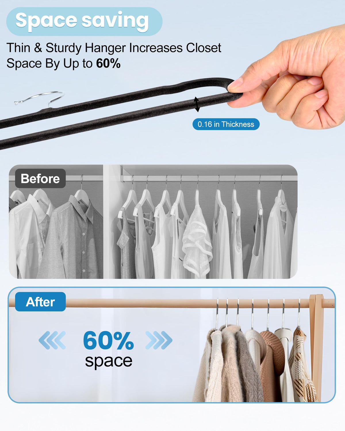 HGYZE durable flocked bar supports multiple pants without sag.