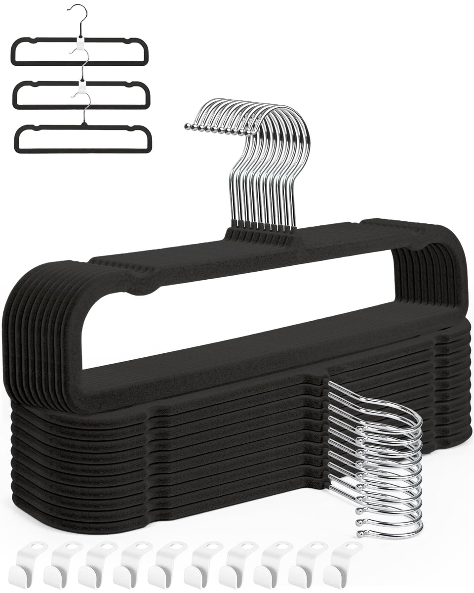 HGYZE velvet pants hanger with non-slip bar keeps pants secure.