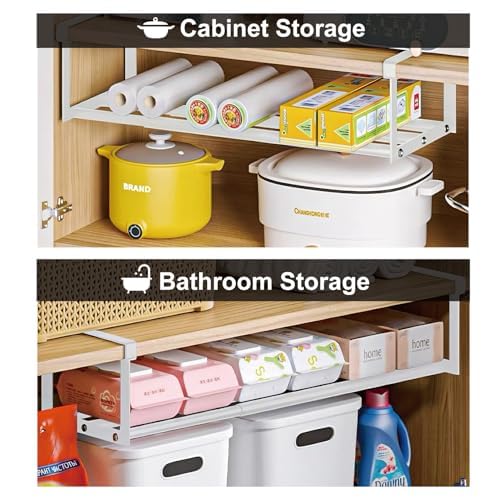 HGZBS expandable rack saves space by using vertical under-shelf area.