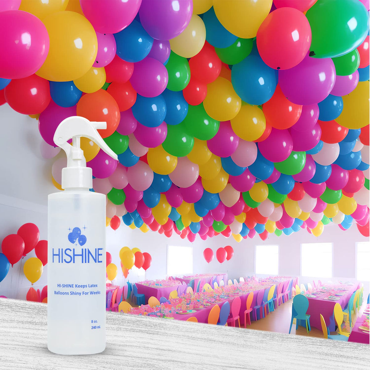 Birthday party balloons last longer with HI-SHINE finish.