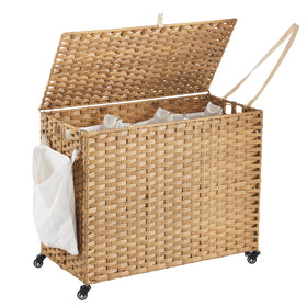 Hiagnete laundry hamper with wheels and lid, smooth rolling for bedrooms.