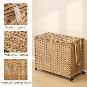 Hiagnete natural finish hamper fits bedroom decor and tidies spaces.