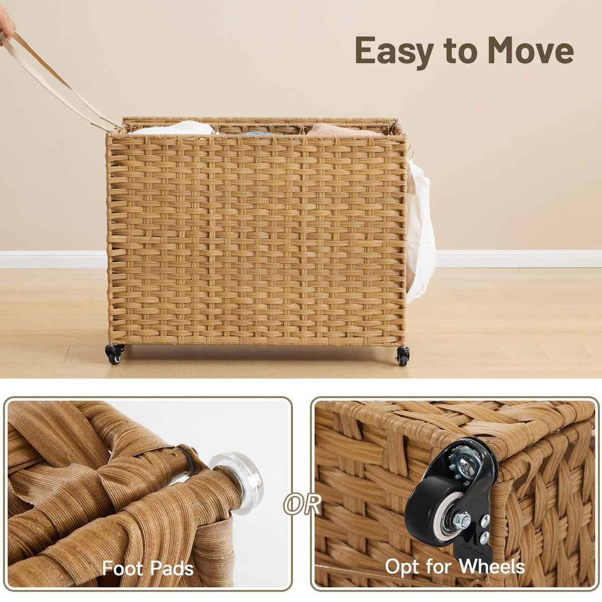 Hiagnete rattan-look hamper with sturdy steel frame stays dry.