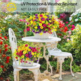 HIAGROW artificial petunias close-up reveals realistic blooms and durable finish for outdoor use.