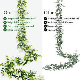 HIAGROW eucalyptus garland with babys-breath flowers for romantic wedding decor.