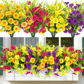 HIAGROW outdoor artificial petunias with fern bundle adds year-round color to balconies.