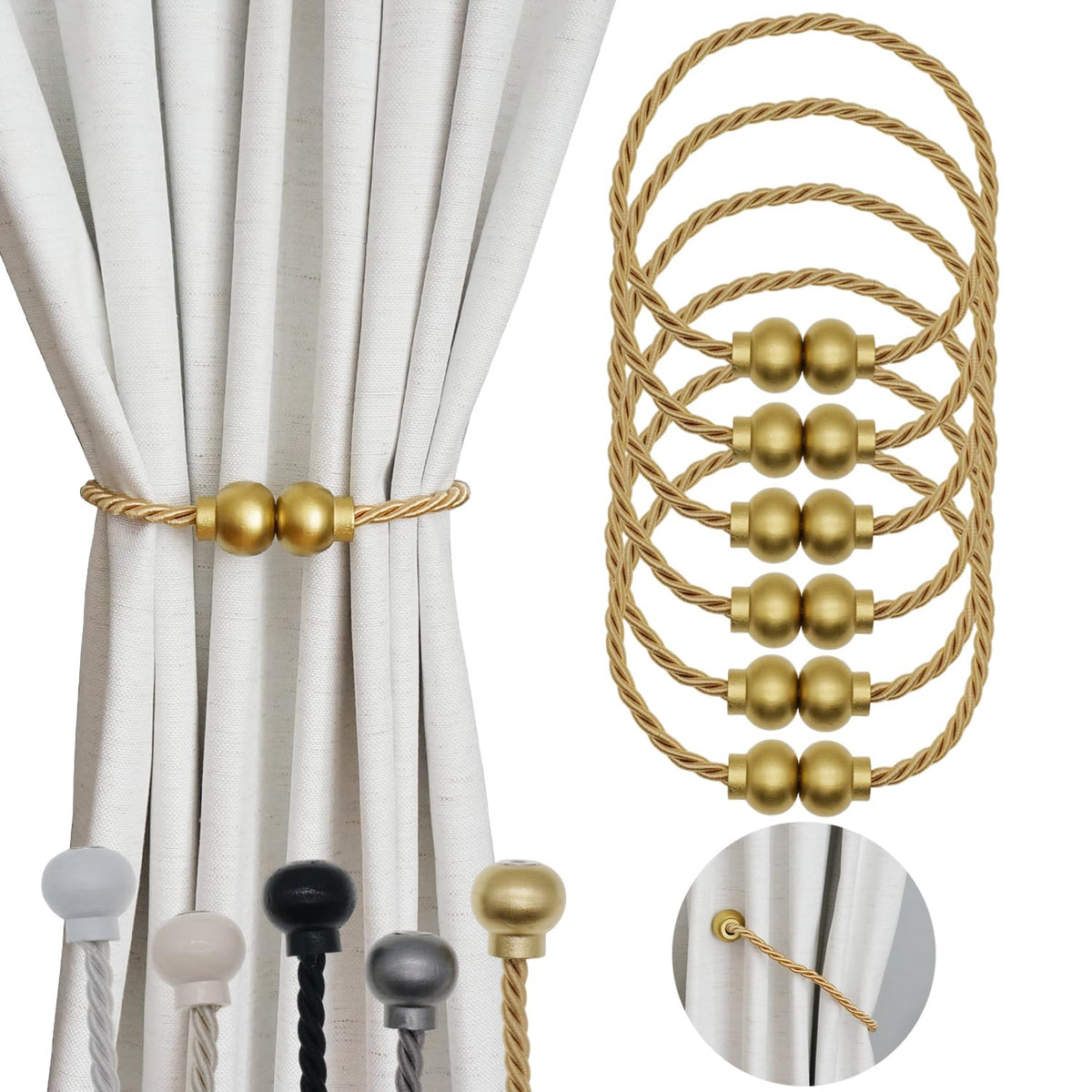 HIASTRA gold magnetic curtain tiebacks front view for stylish drapery