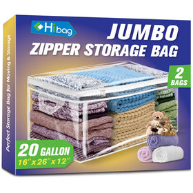 HIBAG 20 gallon storage bag shows clear view of clothing for quick access