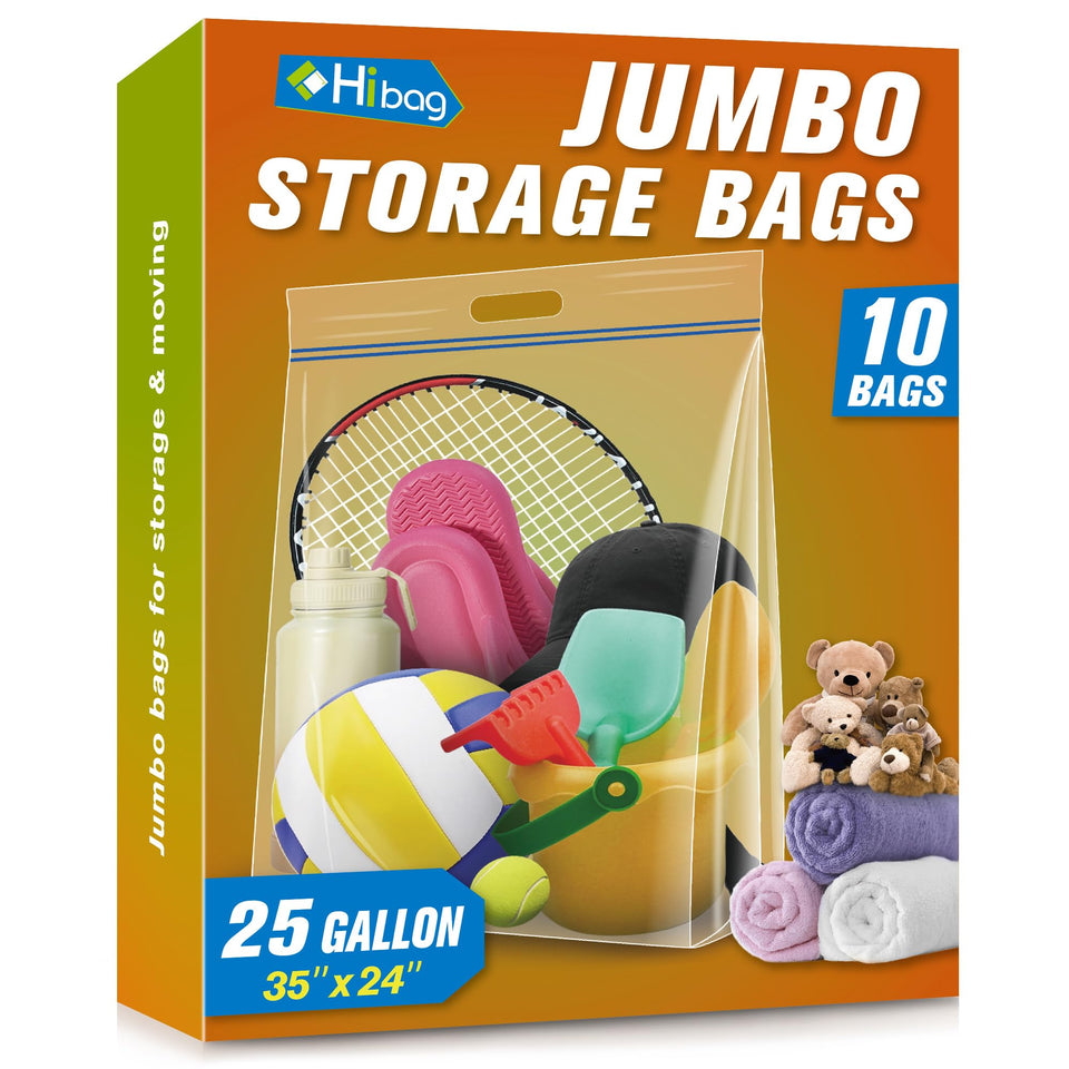 HIBAG 25 gallon jumbo storage bag with clear view for quick identification and organization.