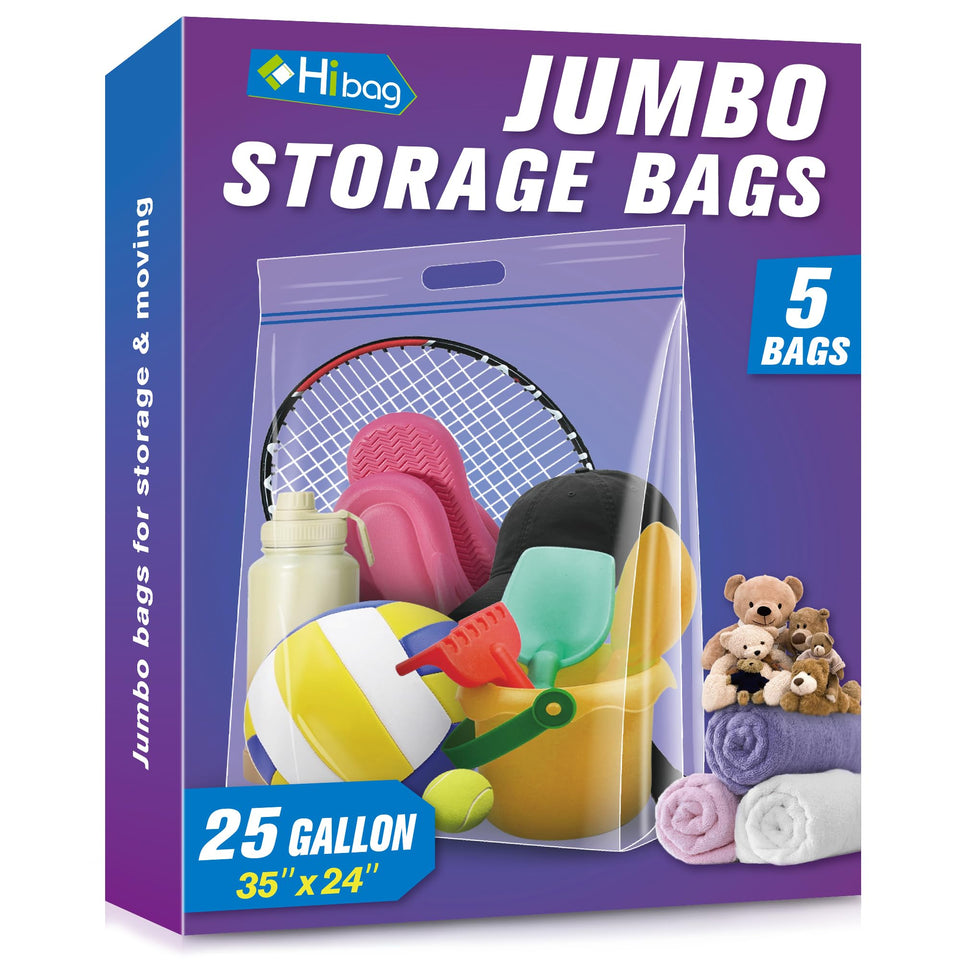 HIBAG 25-gallon bags with see-through design for quick item identification and easy access