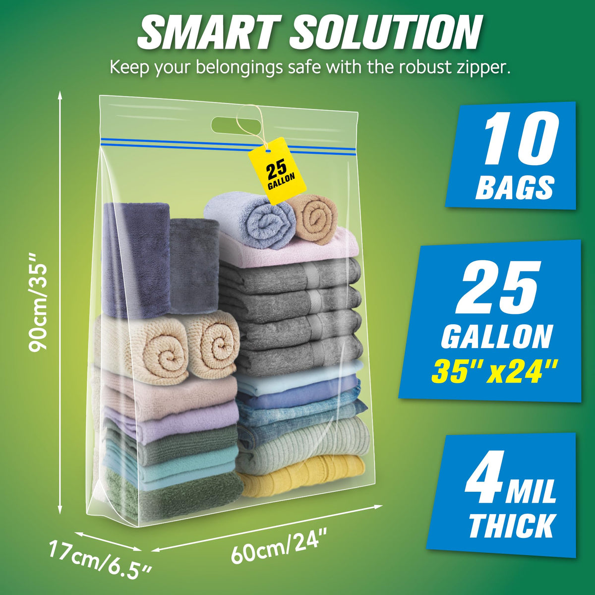 HIBAG built-in handle storage bag provides secure grip during moving and packing.