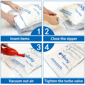 HIBAG double-zip design shows secure sealing with color-coded lines.
