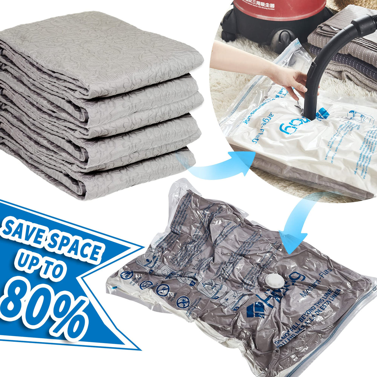 HIBAG double-zip vacuum bags with secure closure for reliable compression.