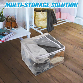 HIBAG clear storage bag protects garments from dust while staying visible.