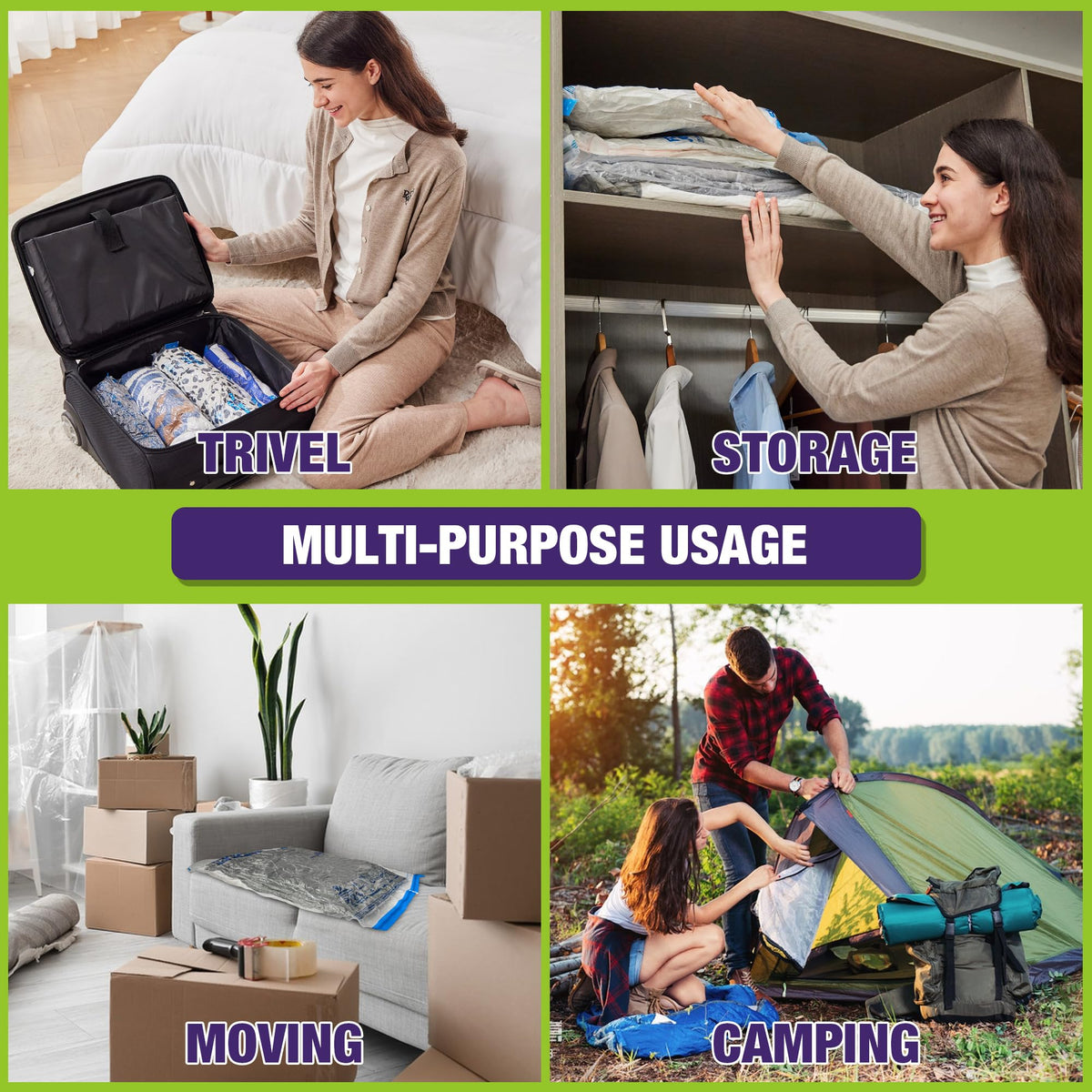 HIBAG multi-size bag collection from jumbo to rollup for flexible storage