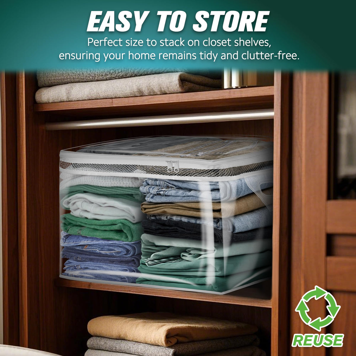 HIBAG reinforced handles with a two-way zipper make transporting stored items easier.