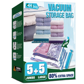 HIBAG jumbo vacuum storage bag with double zip seal saves space for bulky clothing.