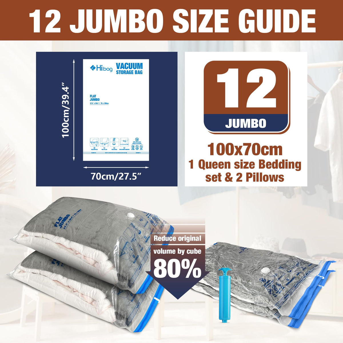 HIBAG vacuum storage bags with double zip seal for secure containment.